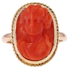 20th Century 18 Karat Yellow Gold Cameo Coral Ring