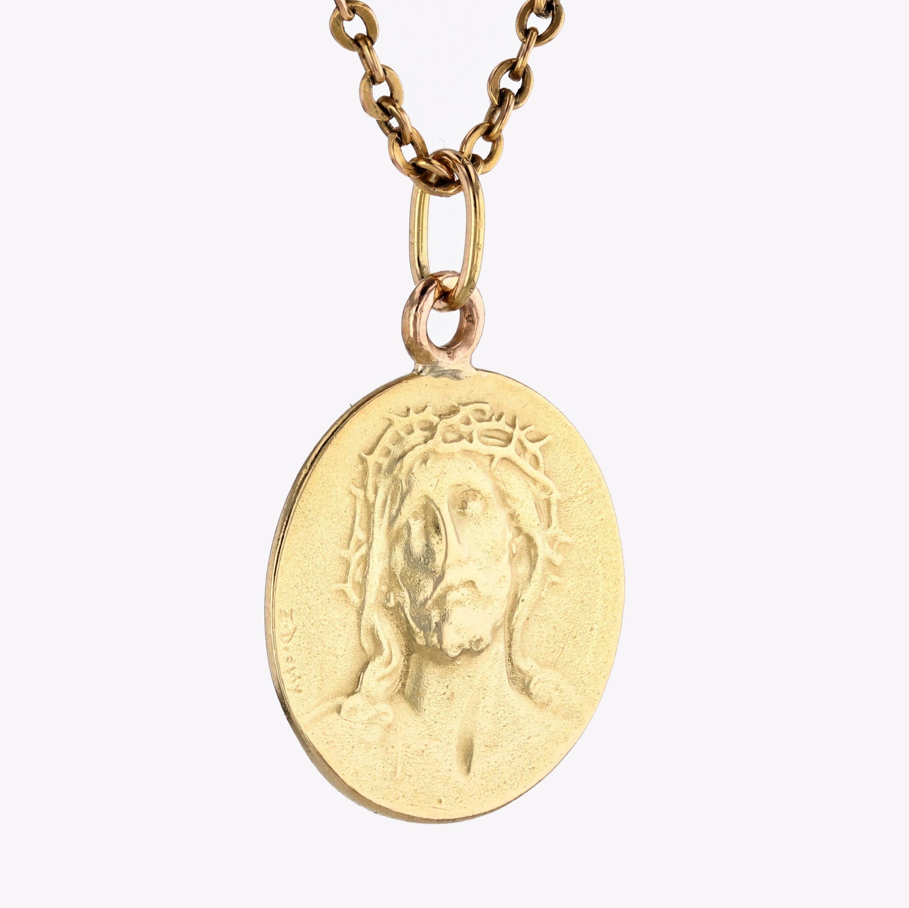 20th Century 18 Karat Yellow Gold Christ Signed Dropsy Medal Pendant In Good Condition For Sale In Poitiers, FR