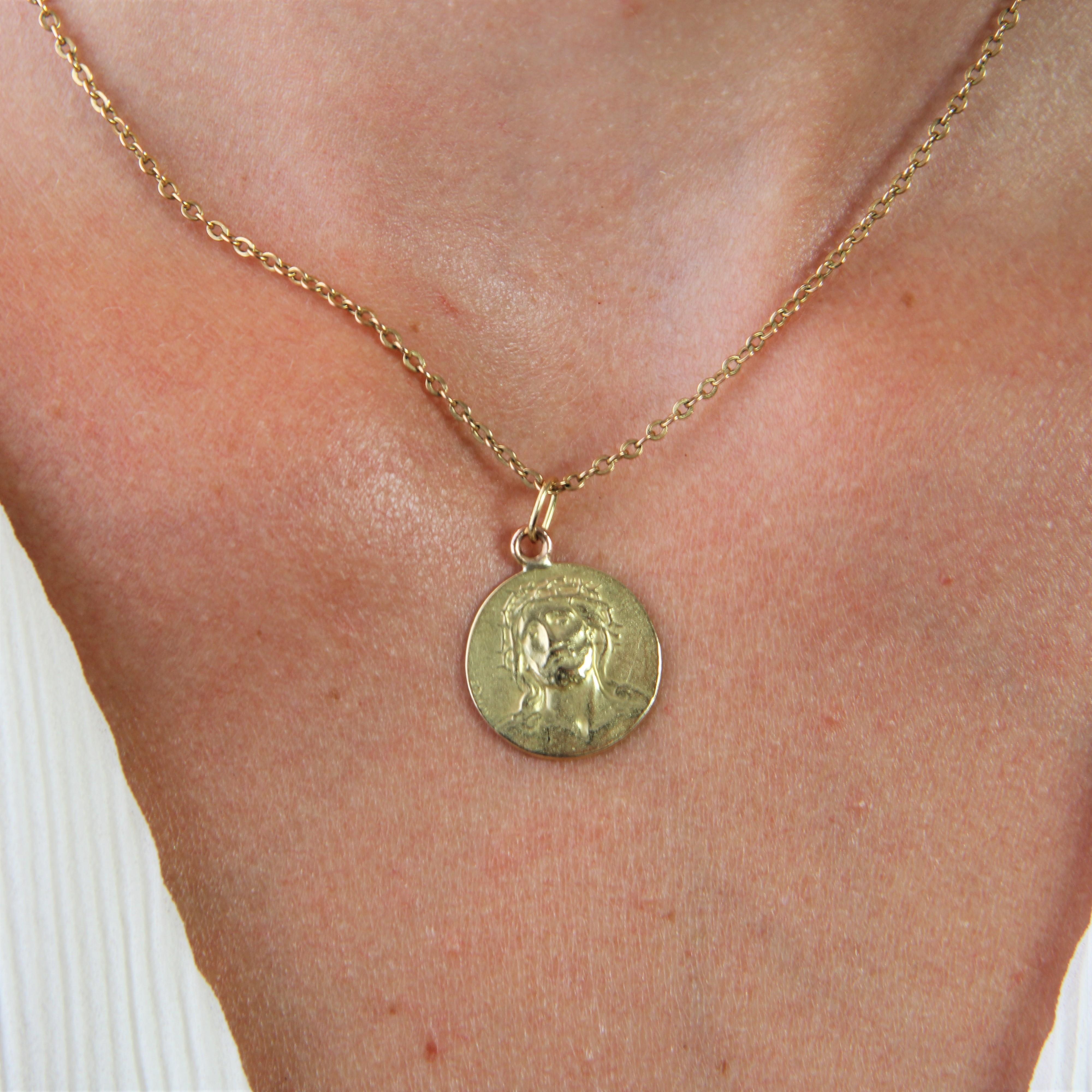 20th Century 18 Karat Yellow Gold Christ Signed Dropsy Medal Pendant 1