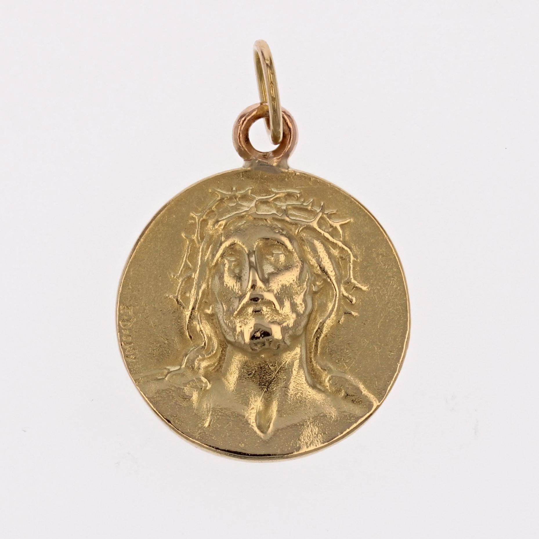 20th Century 18 Karat Yellow Gold Christ Signed Dropsy Medal Pendant For Sale 3