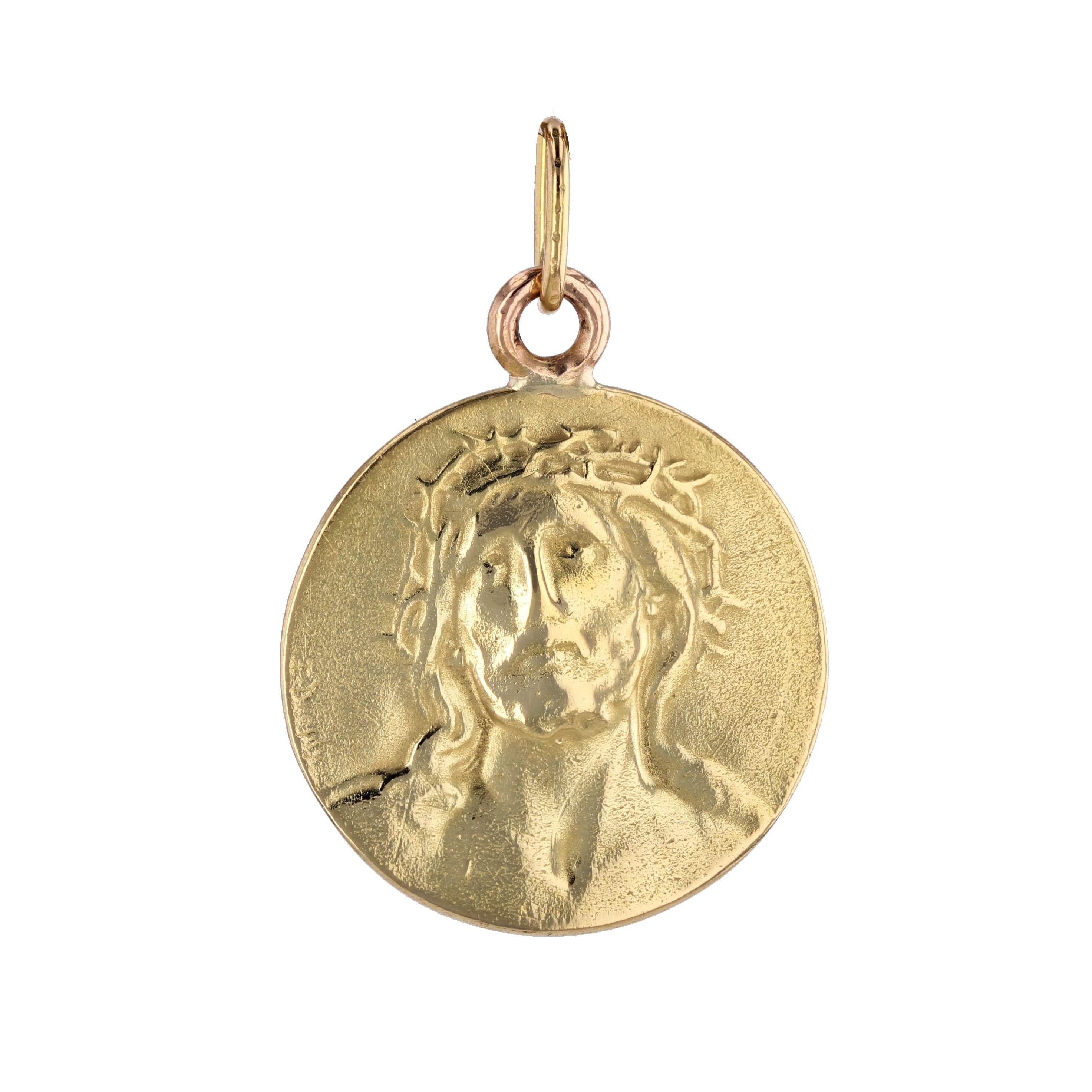 20th Century 18 Karat Yellow Gold Christ Signed Dropsy Medal Pendant For Sale