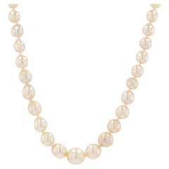 Vintage 20th Century 18 Karat Yellow Gold Diamond Falling Cultured Pearl Necklace