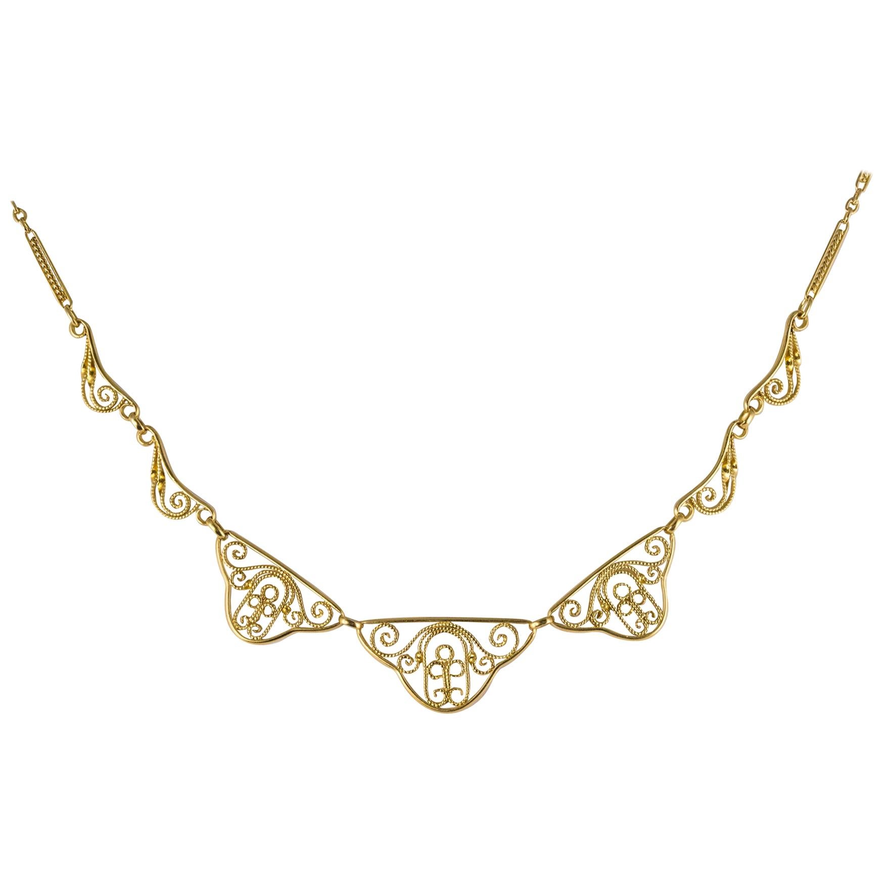 20th Century 18 Karat Yellow Gold Filigree Collar Necklace