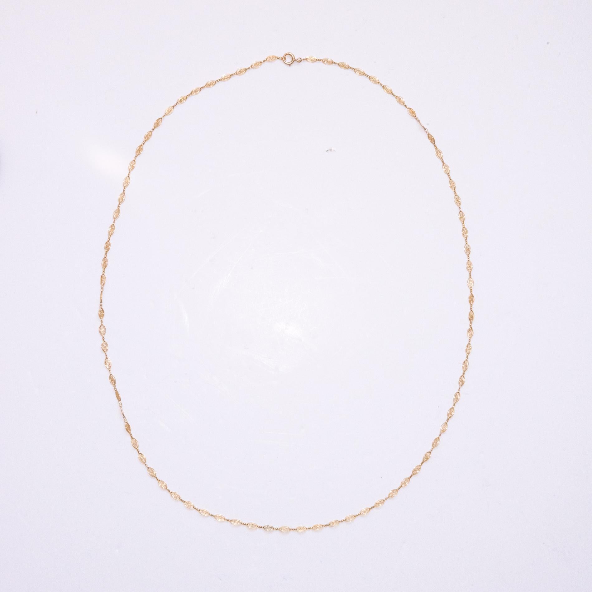 Women's 20th Century 18 Karat Yellow Gold Filigree Long Chain Necklace