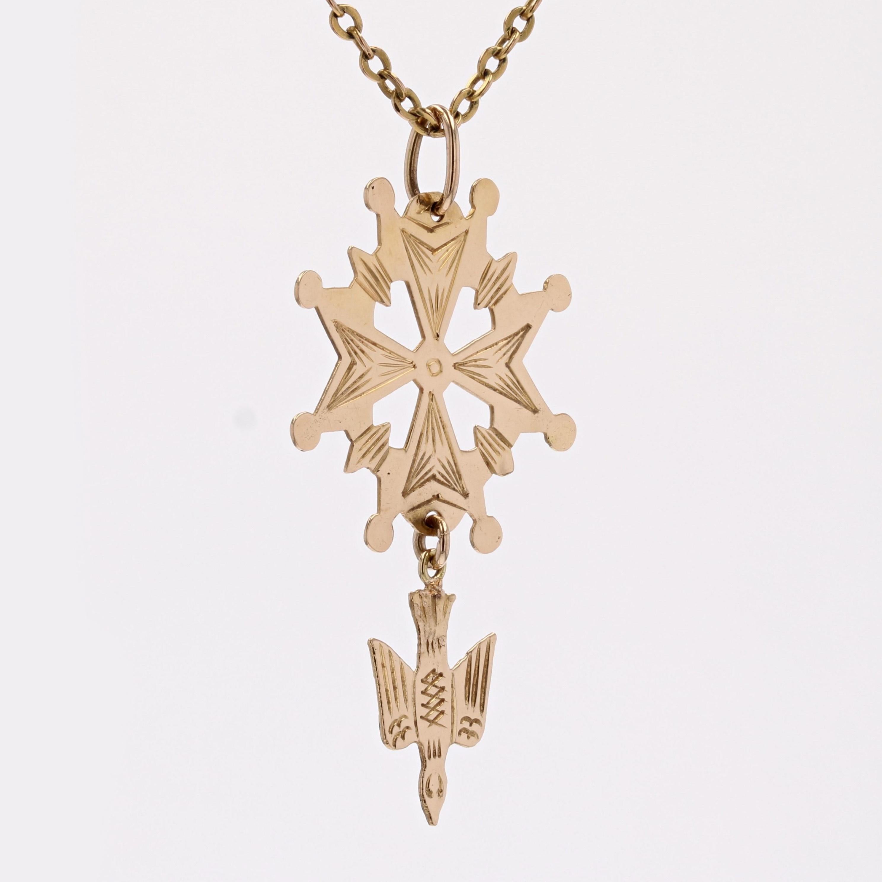 Pendentif croix huguenot du 20e siècle en or jaune 18 carats Bon état - En vente à Poitiers, FR