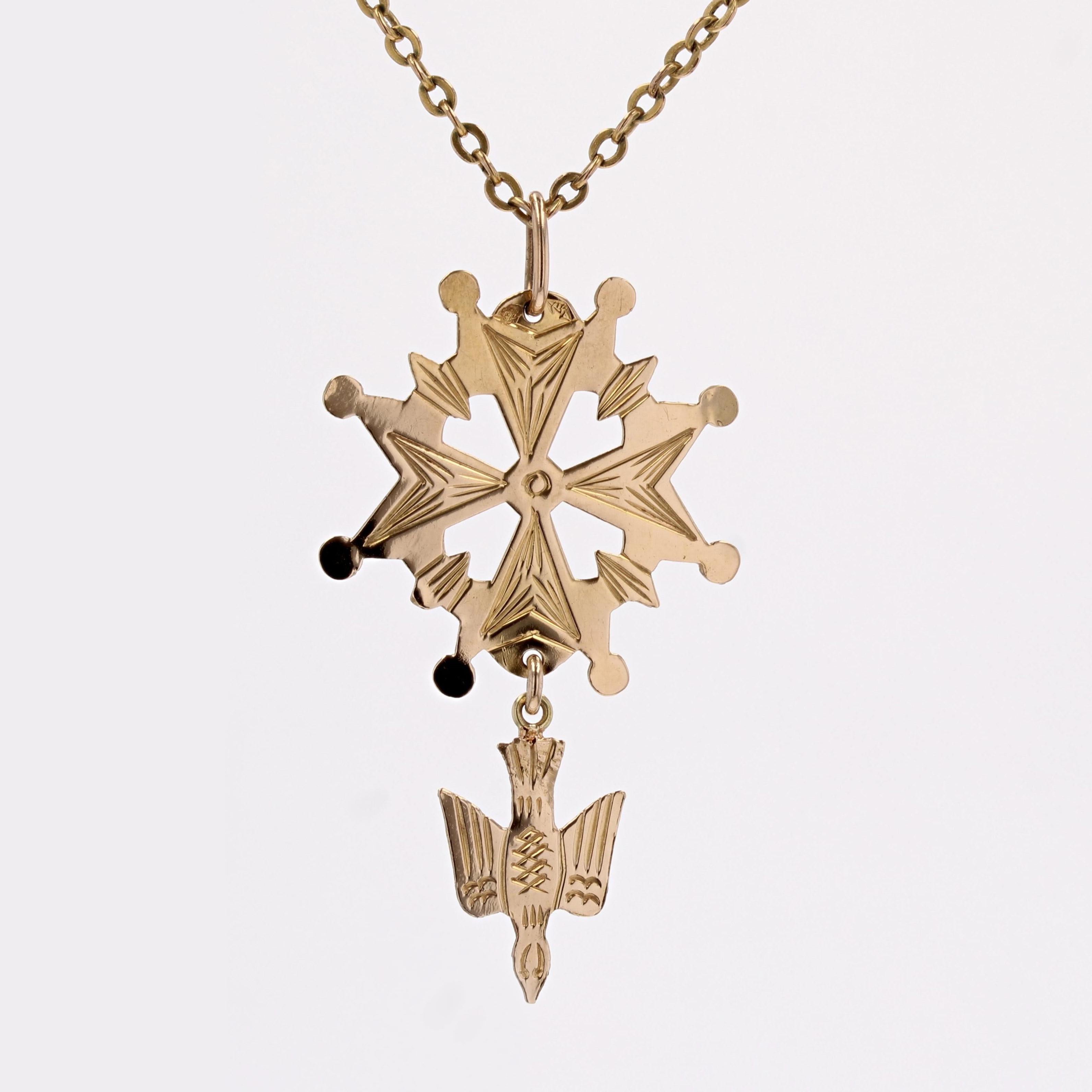 Pendentif croix huguenot du 20e siècle en or jaune 18 carats en vente 2