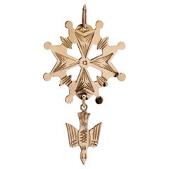 20th Century 18 Karat Yellow Gold Huguenot Cross Pendant