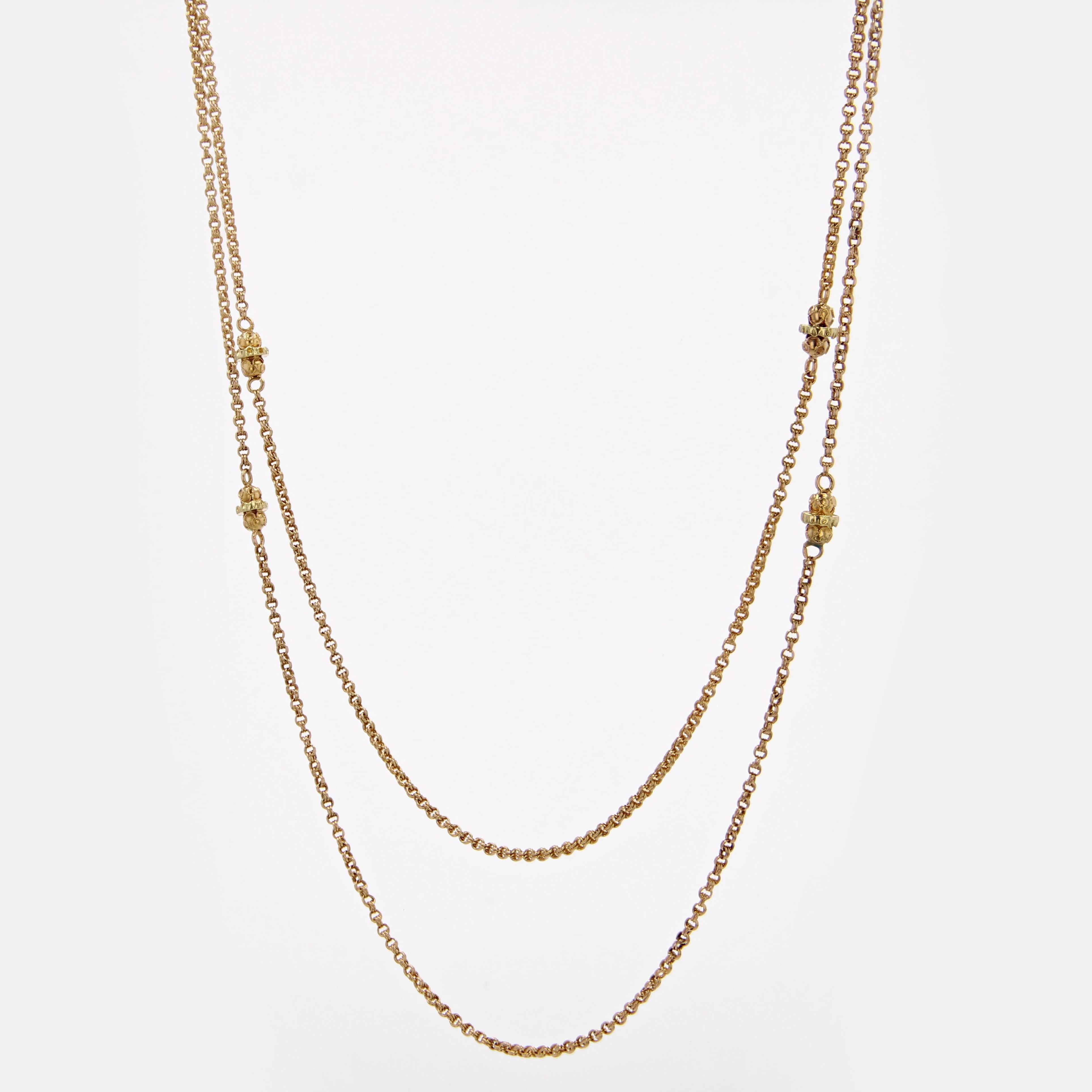 20th Century 18 Karat Yellow Gold Jaseron Mesh Cylindrical Pattern Long Necklace In Good Condition For Sale In Poitiers, FR