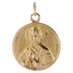 Pendentif médaillon Saint Bernadette du 20ème siècle en or jaune 18 carats