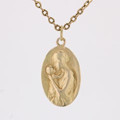 20th Century 18 Karat Yellow Gold Virgin and Child Signed Dropsy Medal Pendant