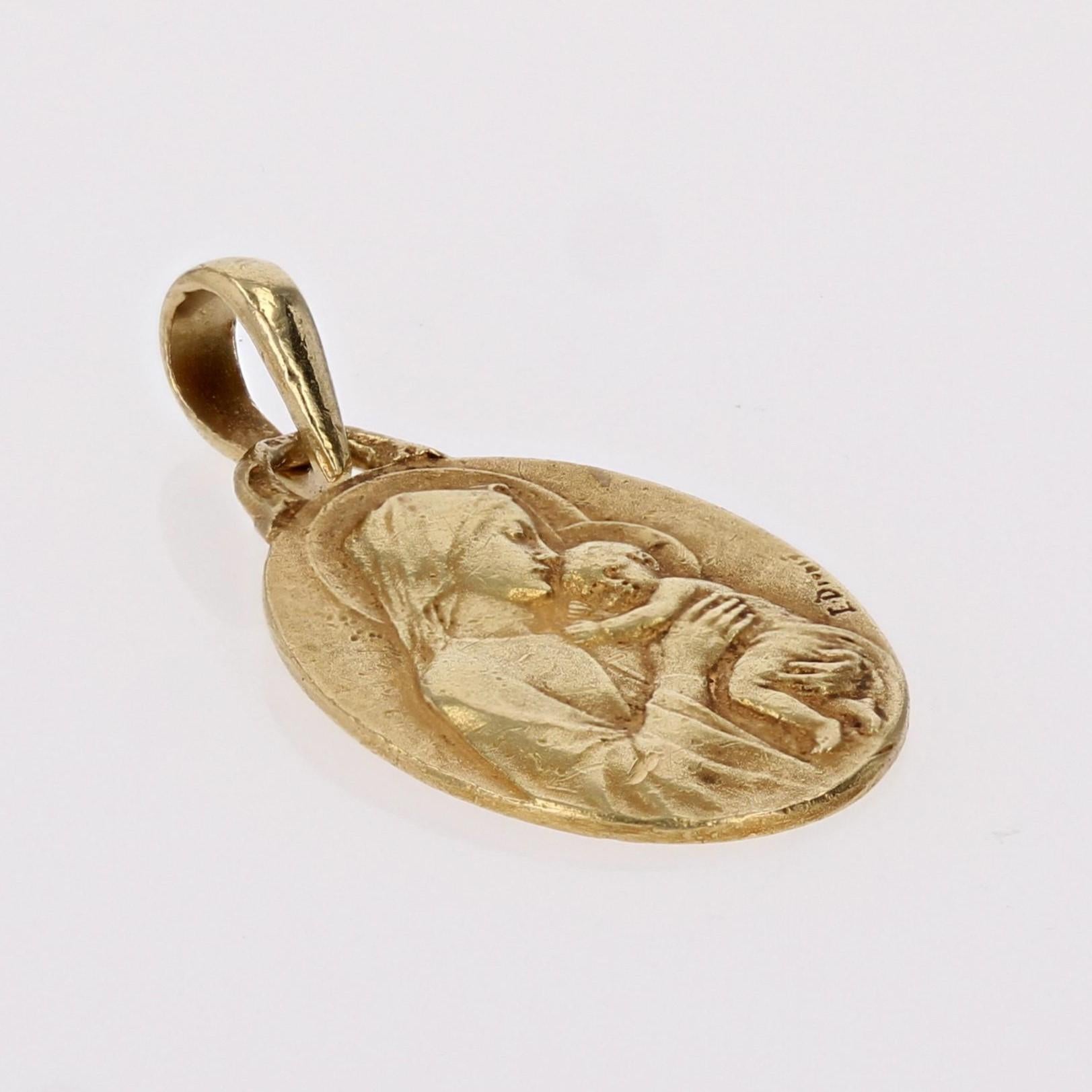 20th Century 18 Karat Yellow Gold Virgin and Child Signed Dropsy Medal Pendant 4