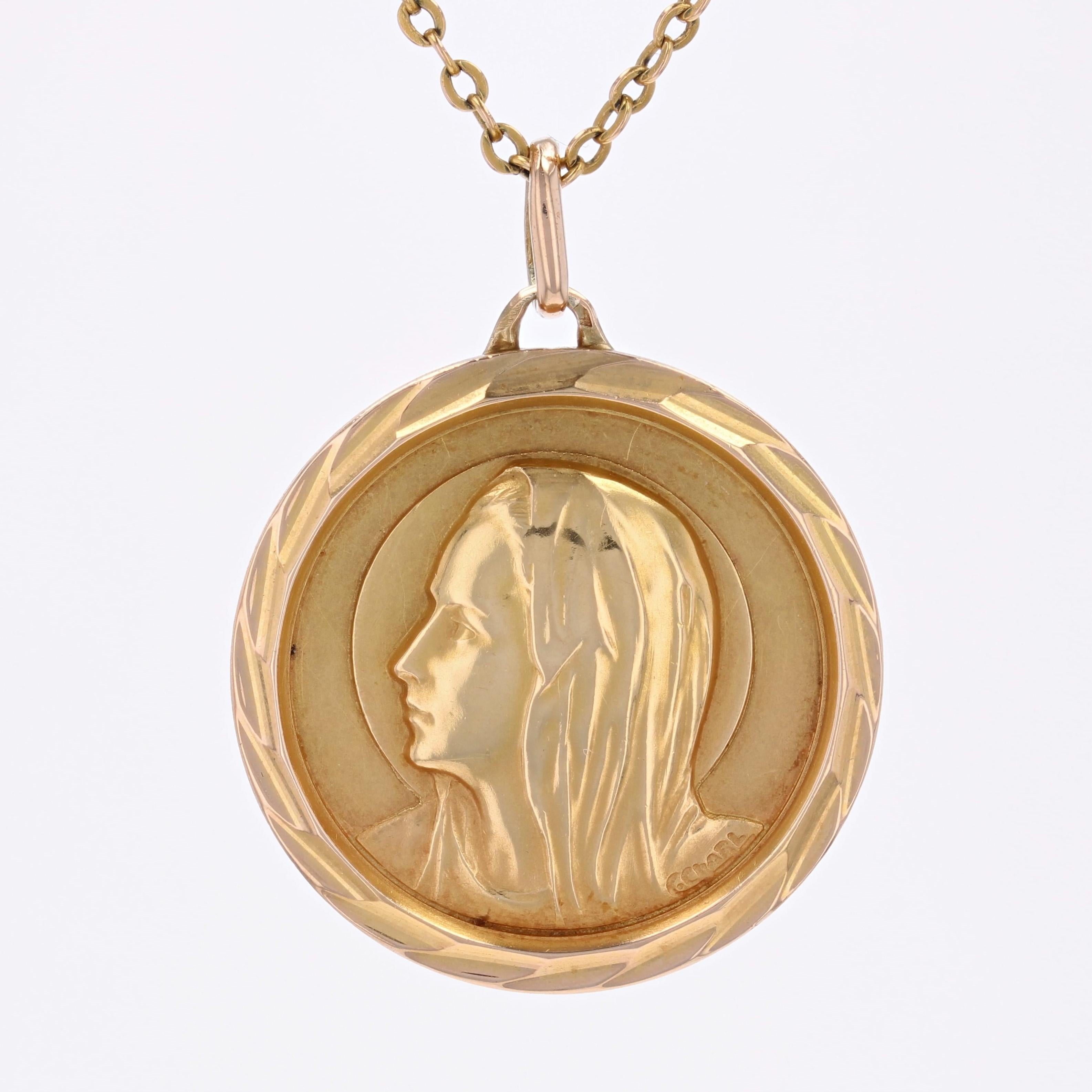 Women's 20th Century 18 Karat Yellow Gold Virgin Mary Haloed Medal For Sale