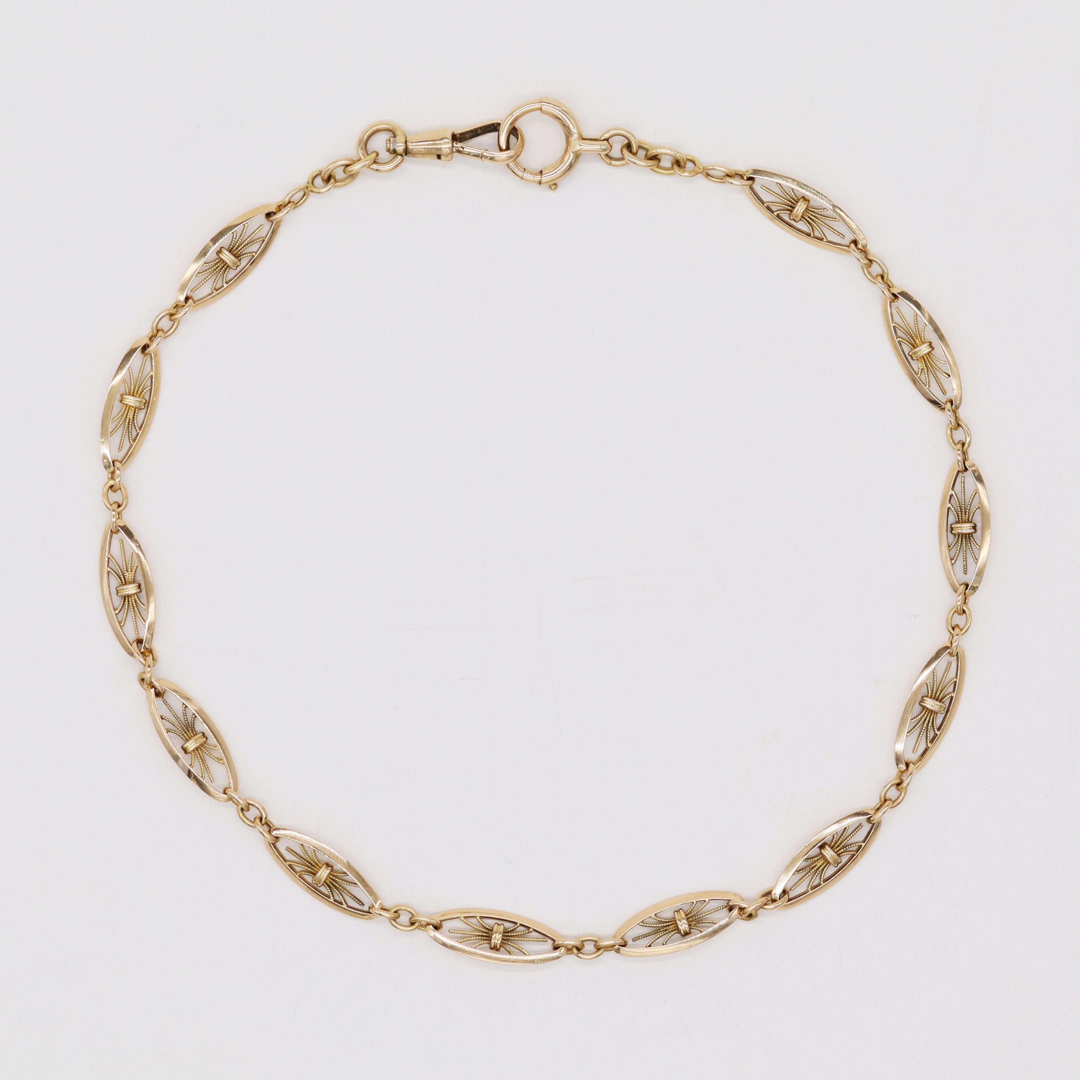 20th Century 18 Karat Yellow Gold Watch Chain Filigrees Necklace For ...