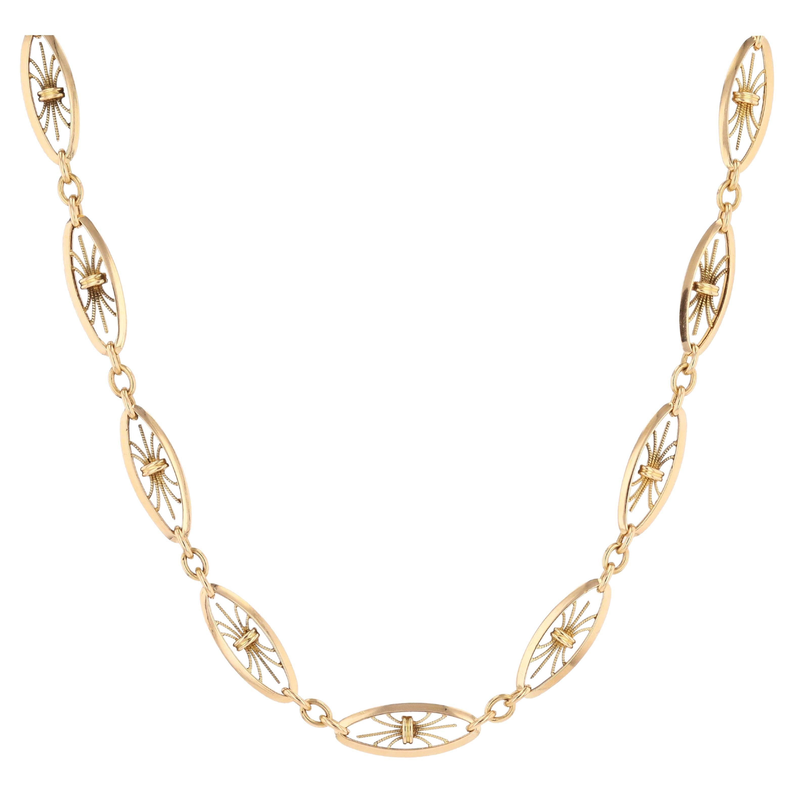 Collar de filigranas de cadena de reloj de oro amarillo de 18 quilates del siglo XX en venta