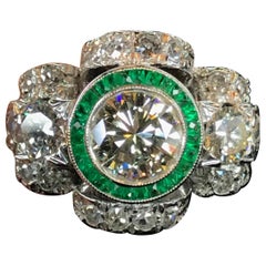 Vintage 20th Century 1.80ct Diamond Emerald Target Engagement Cocktail Ring White Gold
