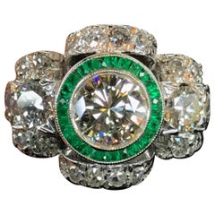 Siglo XX 1.80ct Diamante Esmeralda Blanco Anillo de Cóctel de Compromiso Oro Blanco