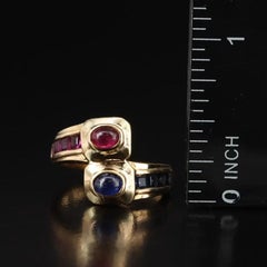 20th Century 18k Gold Sapphire and Ruby Bypass Ring