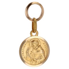 20th Century 18K Yellow Gold Saint Francis of Assisi Medal Pendant