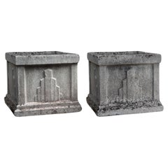 Vintage 20th Century Art Deco Square Cement Planters (Set of 2)