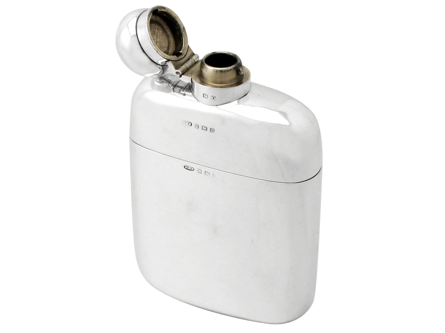 English 20th Century, 1913 Sterling Silver Hip Flask For Sale