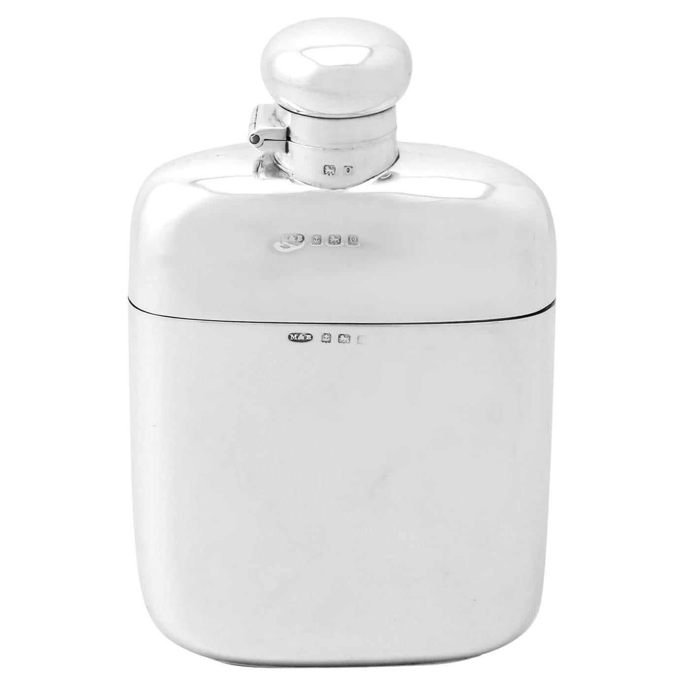 20th Century, 1913 Sterling Silver Hip Flask For Sale