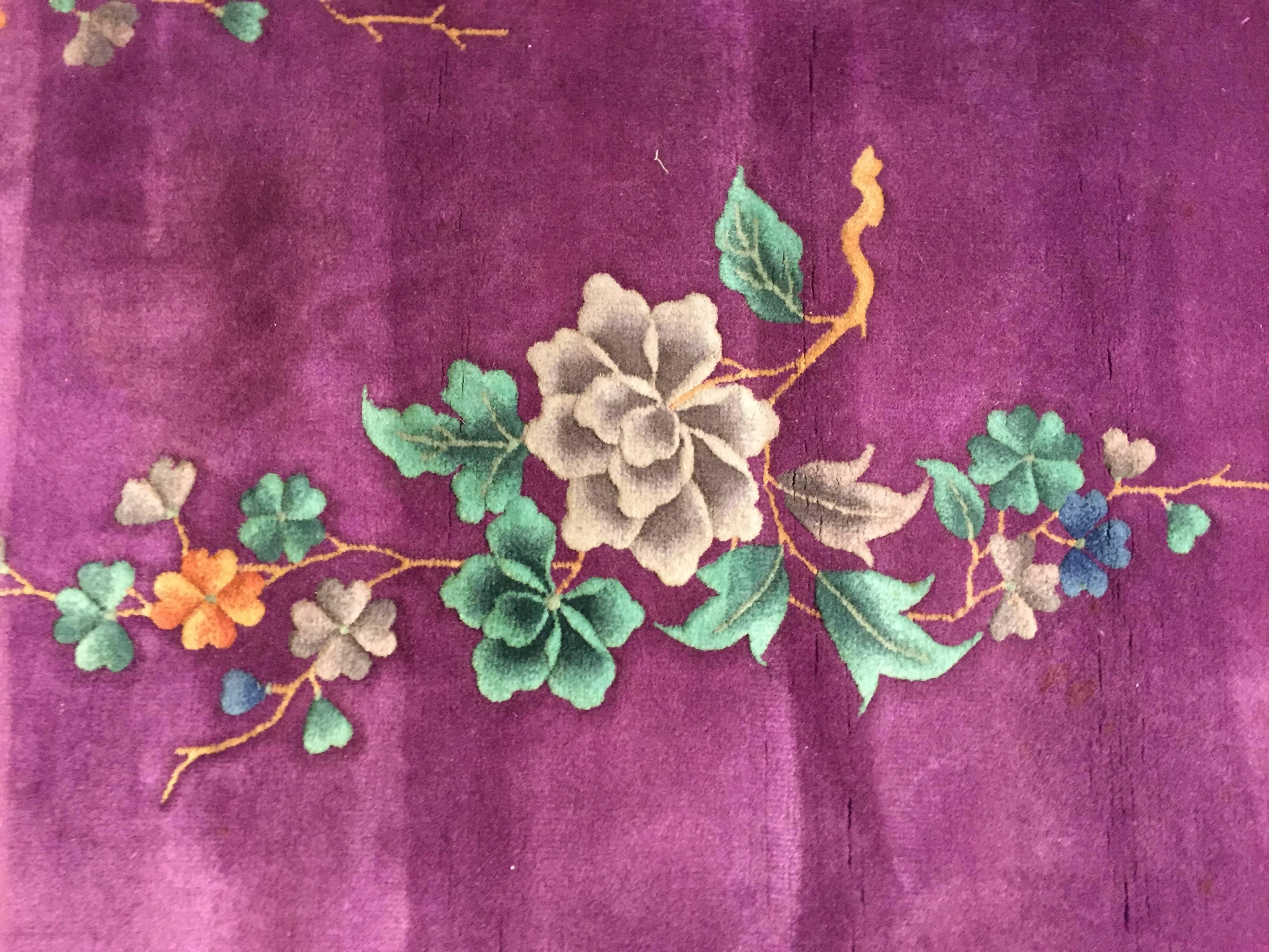 20th Century 1920-1940 Nichols Art Deco Chinese Rug Hand-Knotted Wool Violet 7