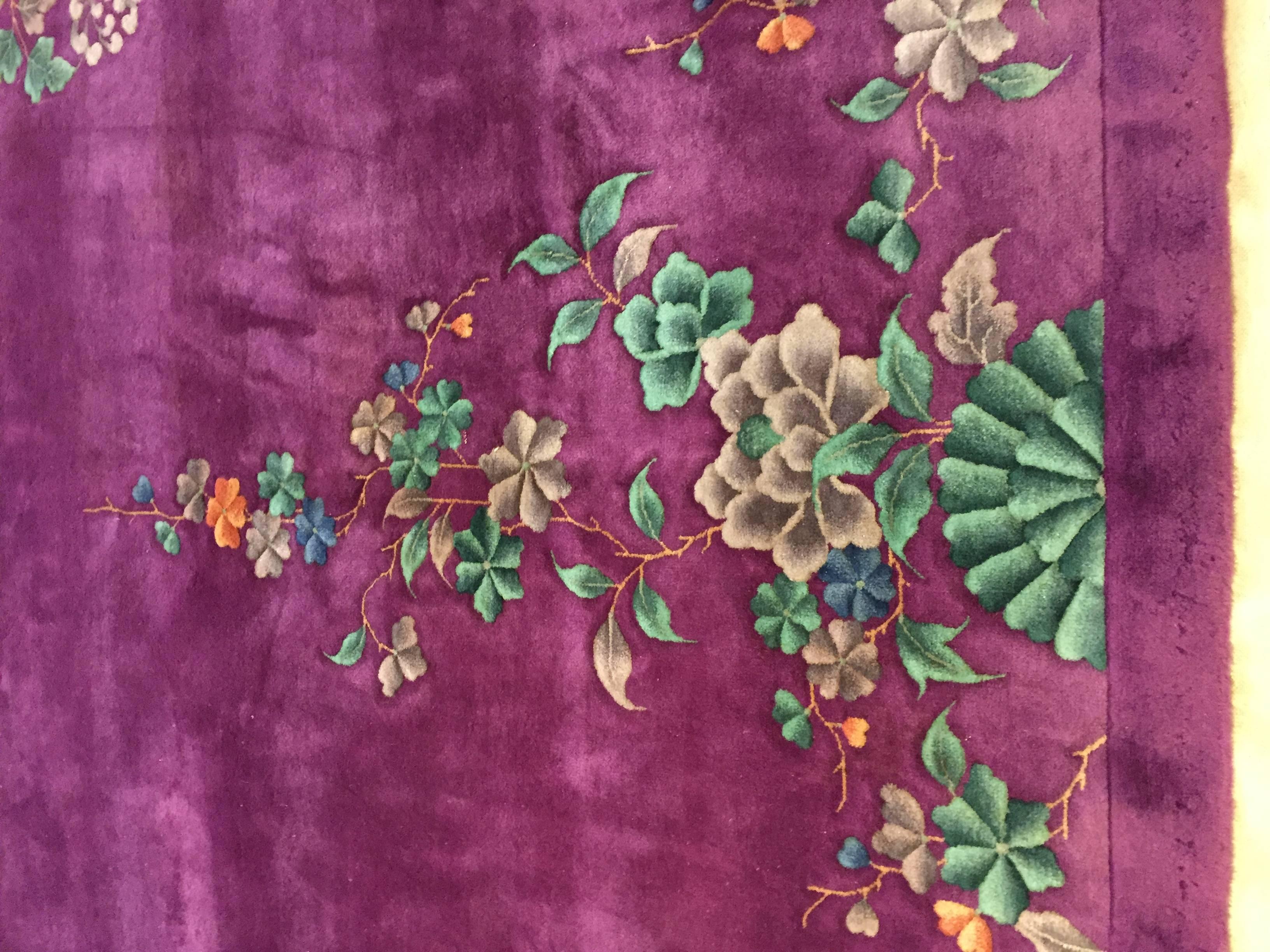 20th Century 1920-1940 Nichols Art Deco Chinese Rug Hand-Knotted Wool Violet 9