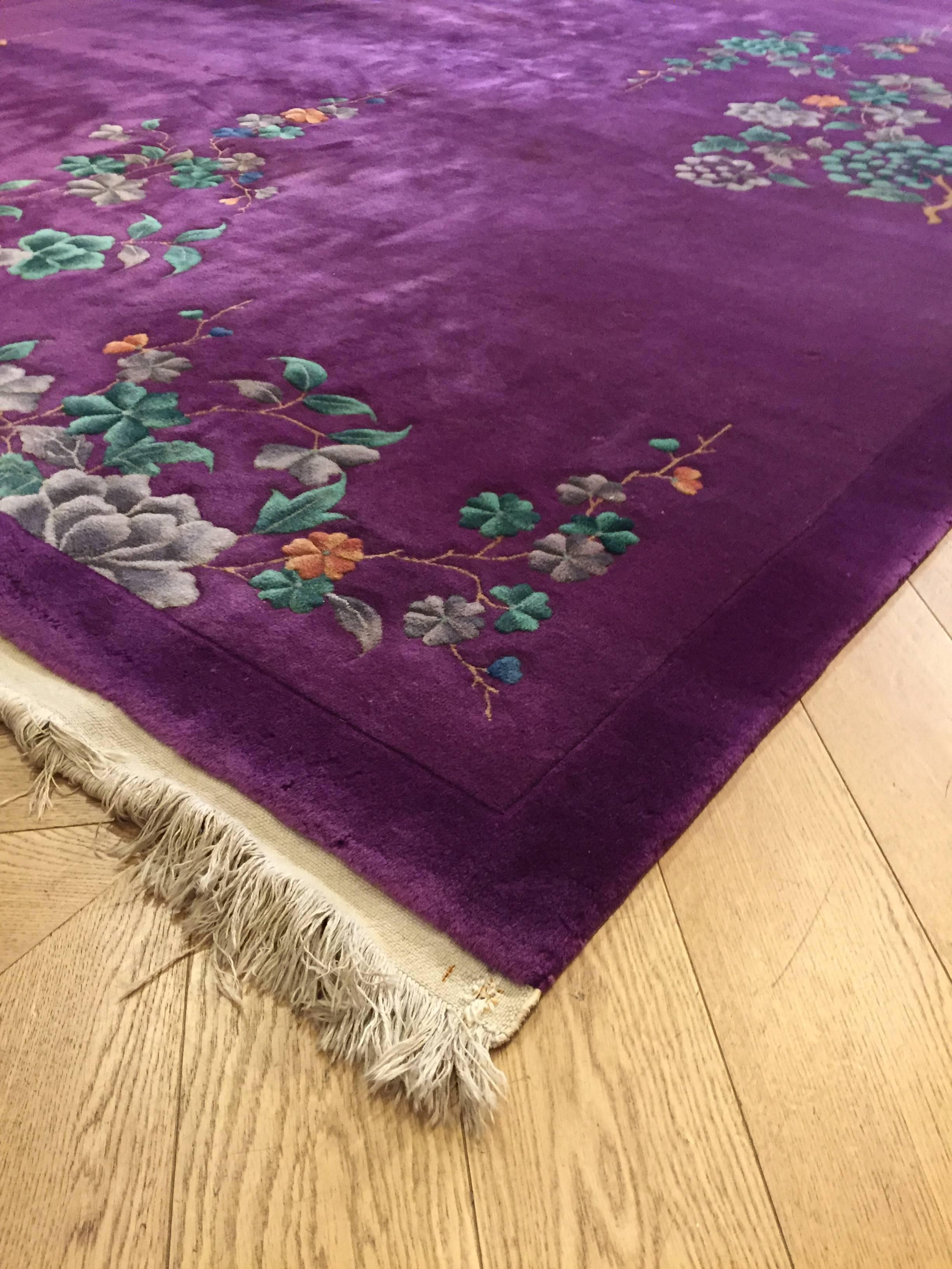 20th Century 1920-1940 Nichols Art Deco Chinese Rug Hand-Knotted Wool Violet In Good Condition In Firenze, IT