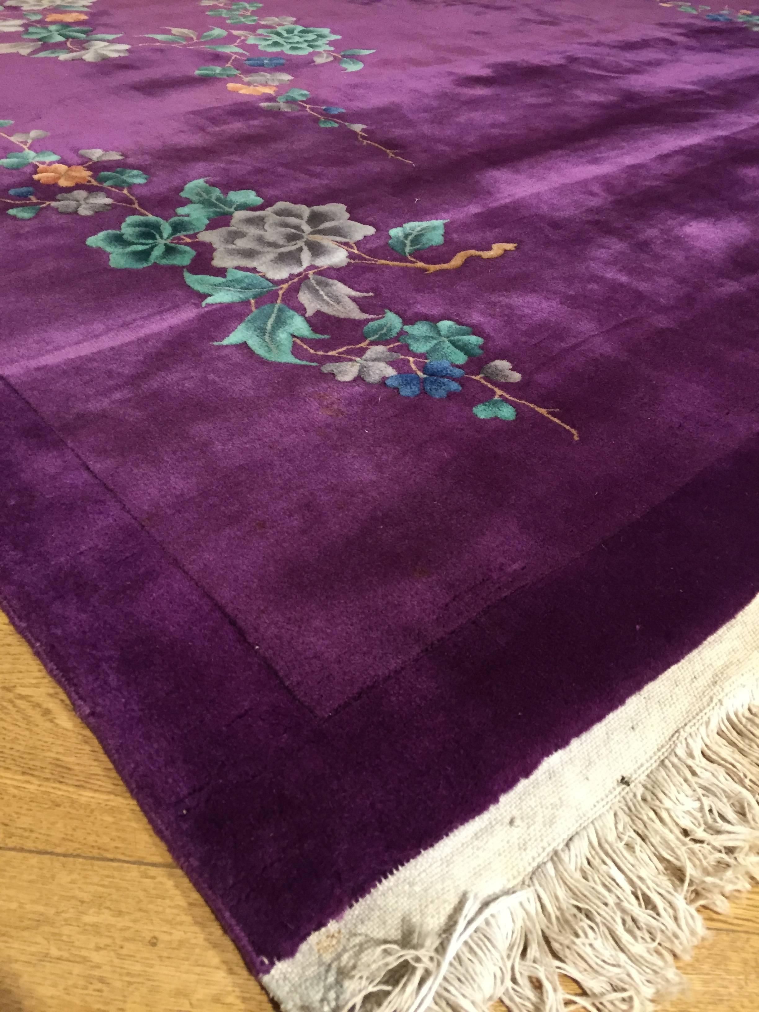 20th Century 1920-1940 Nichols Art Deco Chinese Rug Hand-Knotted Wool Violet 1