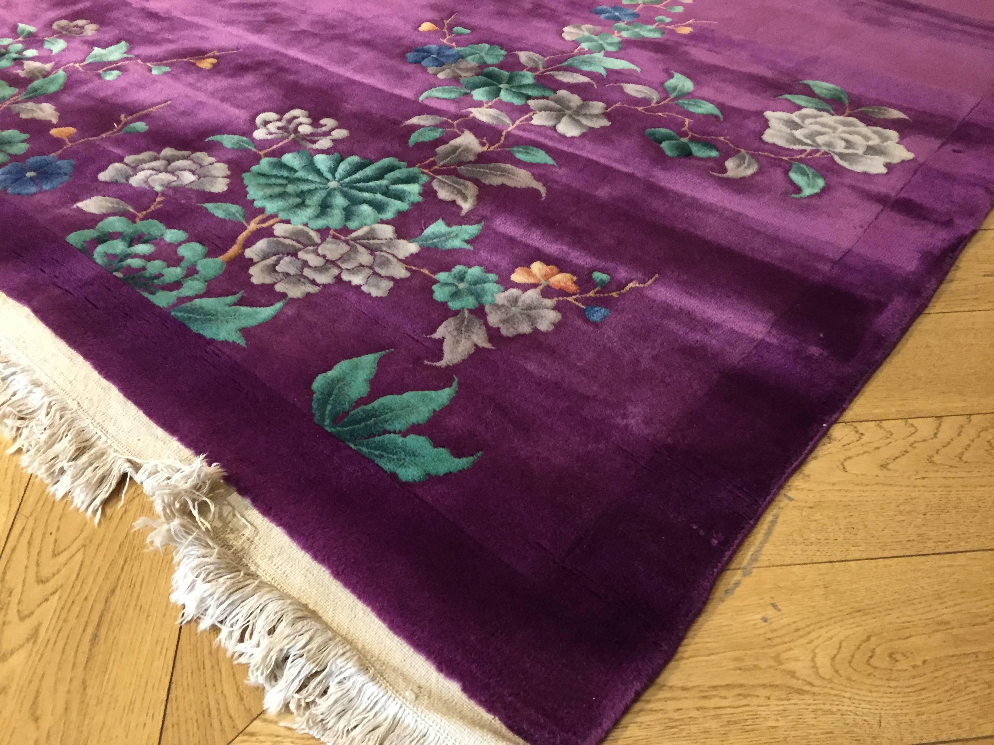 20th Century 1920-1940 Nichols Art Deco Chinese Rug Hand-Knotted Wool Violet 2