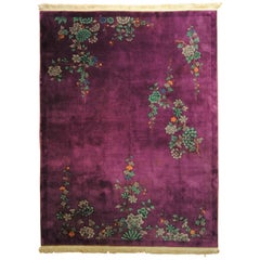 20th Century 1920-1940 Nichols Art Deco Chinese Rug Hand-Knotted Wool Violet