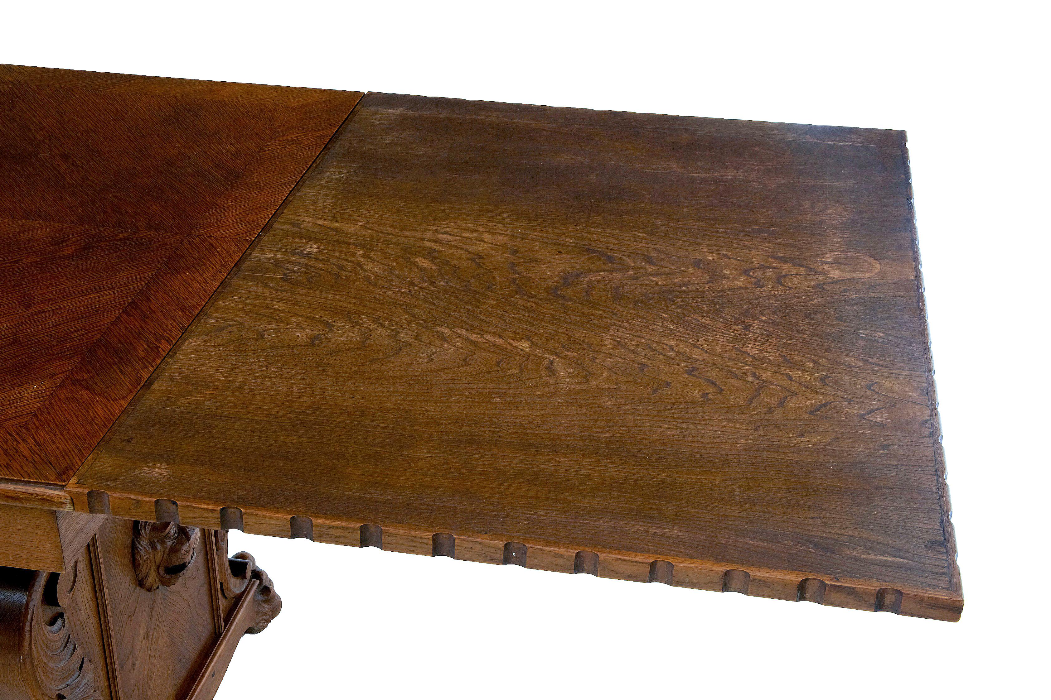 Veneer 20th Century 1920s Carved Oak Extending Dining Table
