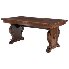 20th Century 1920s Carved Oak Extending Dining Table