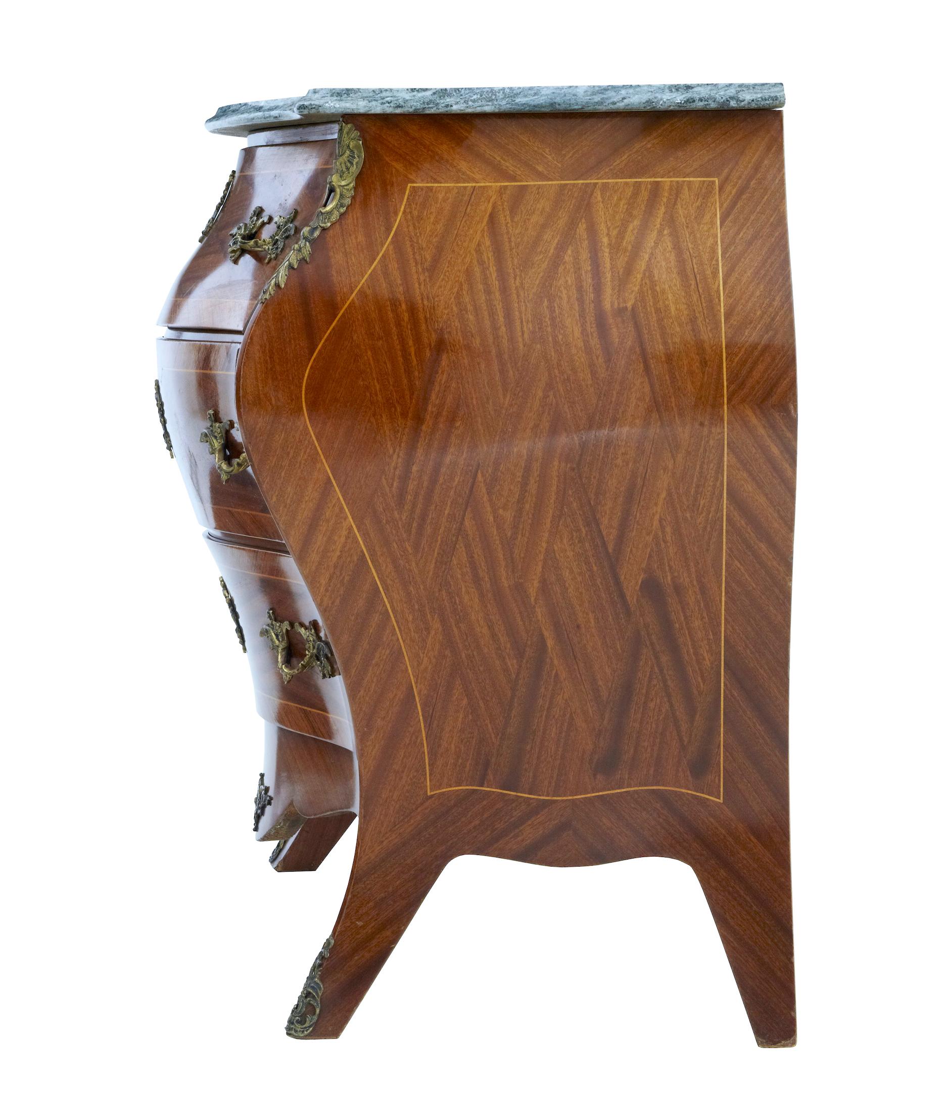 Rococo Revival 20th Century 1950's Kingwood and Mahogany Bombe Commode Chest of Drawers