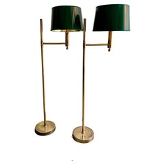 Vintage 20th Century 1970 Pair Brass Swedish Floor Lamps by Bergboms