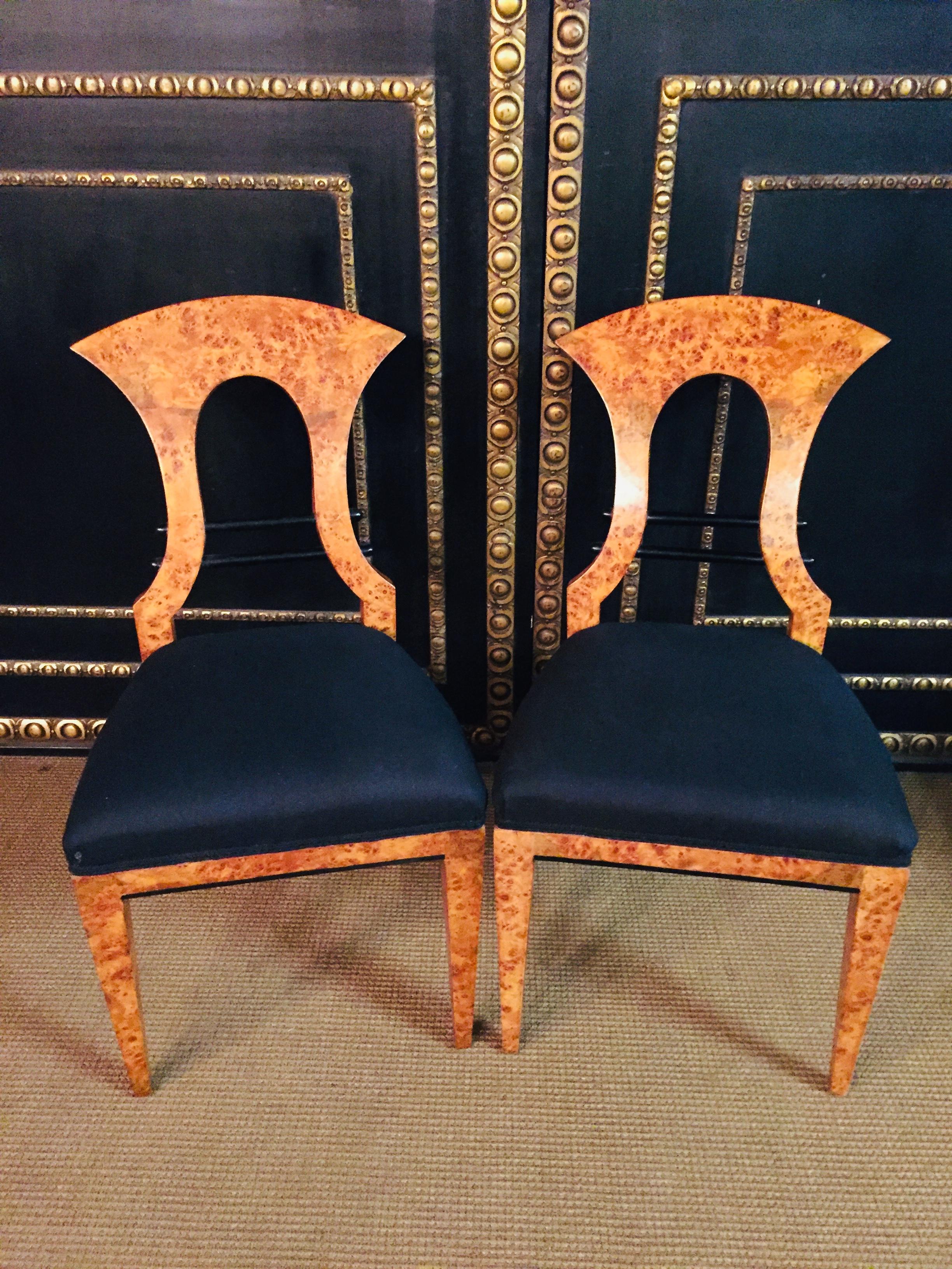 20th Century 2 Biedermeier Style antique Chairs Vienna maple veneer In Good Condition In Berlin, DE