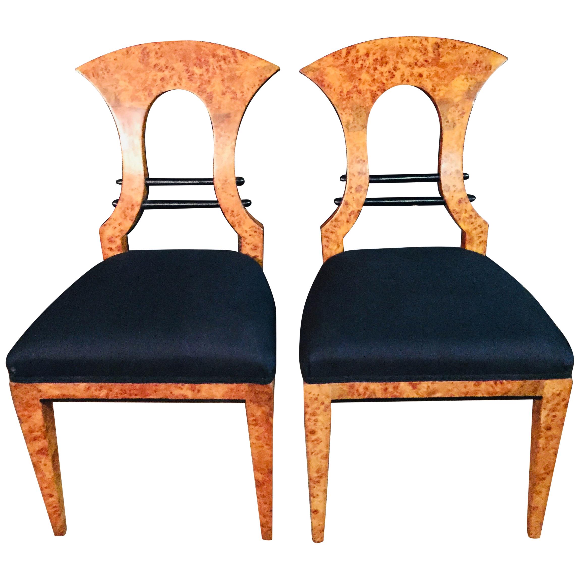 20th Century 2 Biedermeier Style antique Chairs Vienna maple veneer