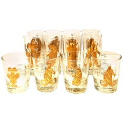 20th Century 22-Karat Gold Printed "Zodiac" Drink Glasses Set of 12