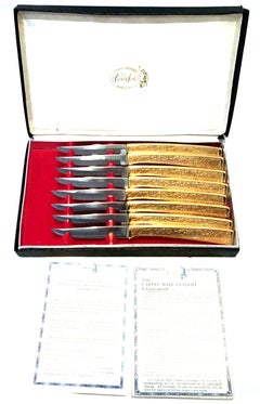 20th Century 23-K Gold Steak Knife Boxed Set of Eight Pieces by, Carvel Hall