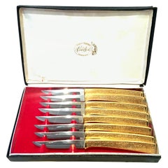20th Century 23-K Gold Steak Knife Boxed Set of Eight Pieces by, Carvel Hall