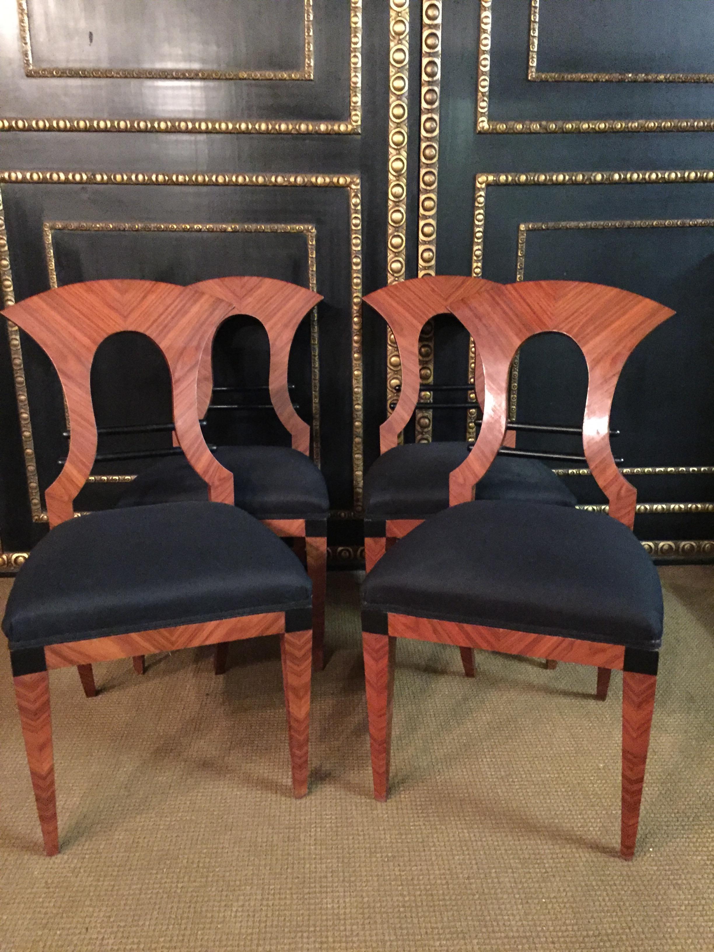 Austrian 20th Century 4 Antique Biedermeier Style Chairs, Vienna Mahogany veneer For Sale
