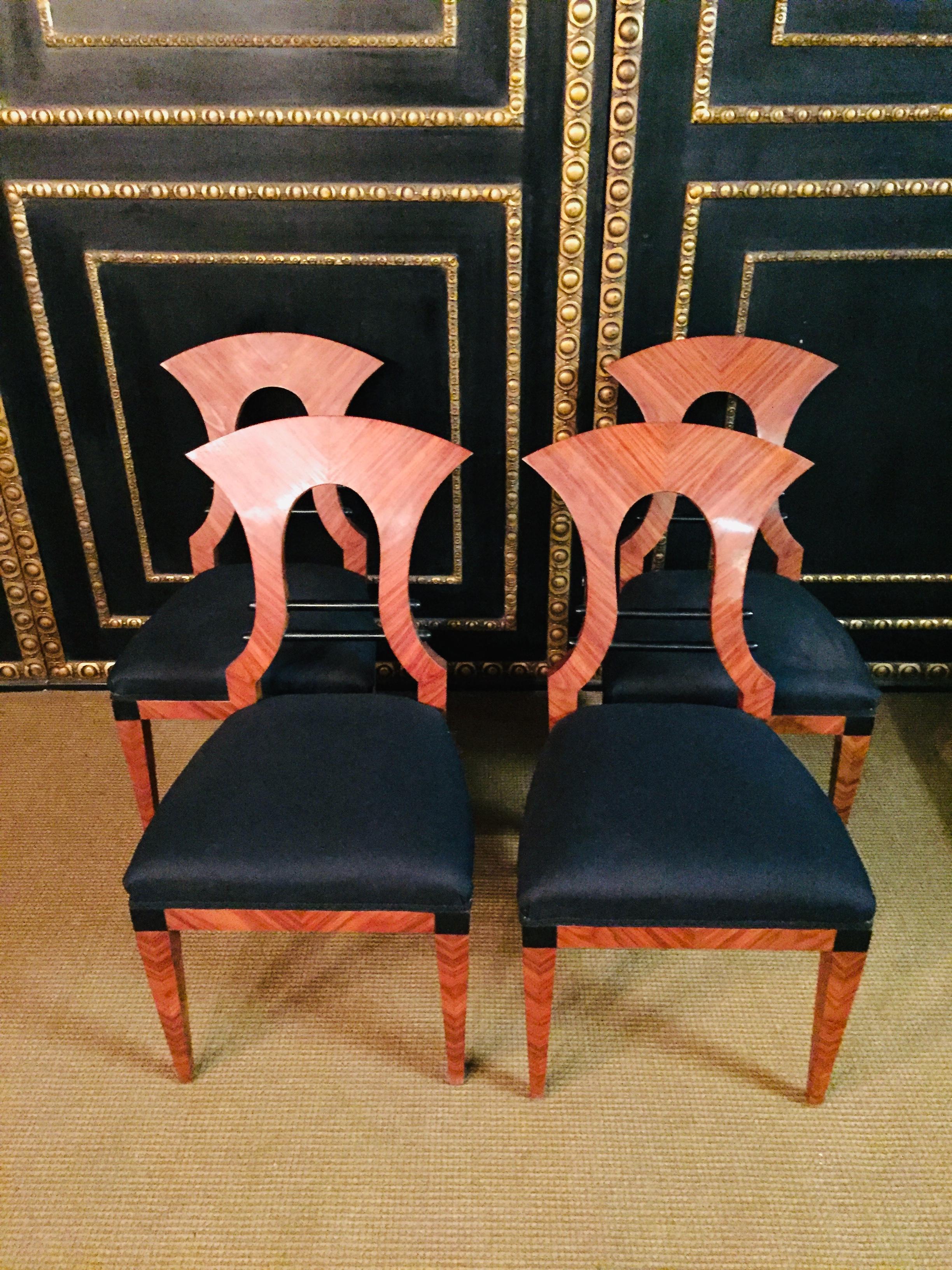 Veneer 20th Century 4 Antique Biedermeier Style Chairs, Vienna Mahogany veneer For Sale