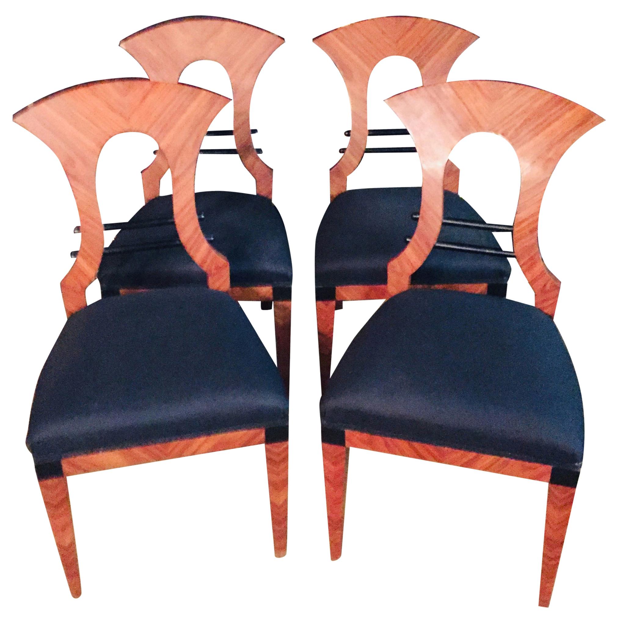 20th Century 4 Antique Biedermeier Style Chairs, Vienna Mahogany veneer For Sale
