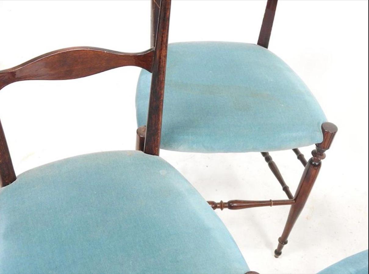 Mid-Century Modern 20th Century, 4 Campanino Chiavari Chairs in Walnut for Fratelli Levaggi 1950 For Sale