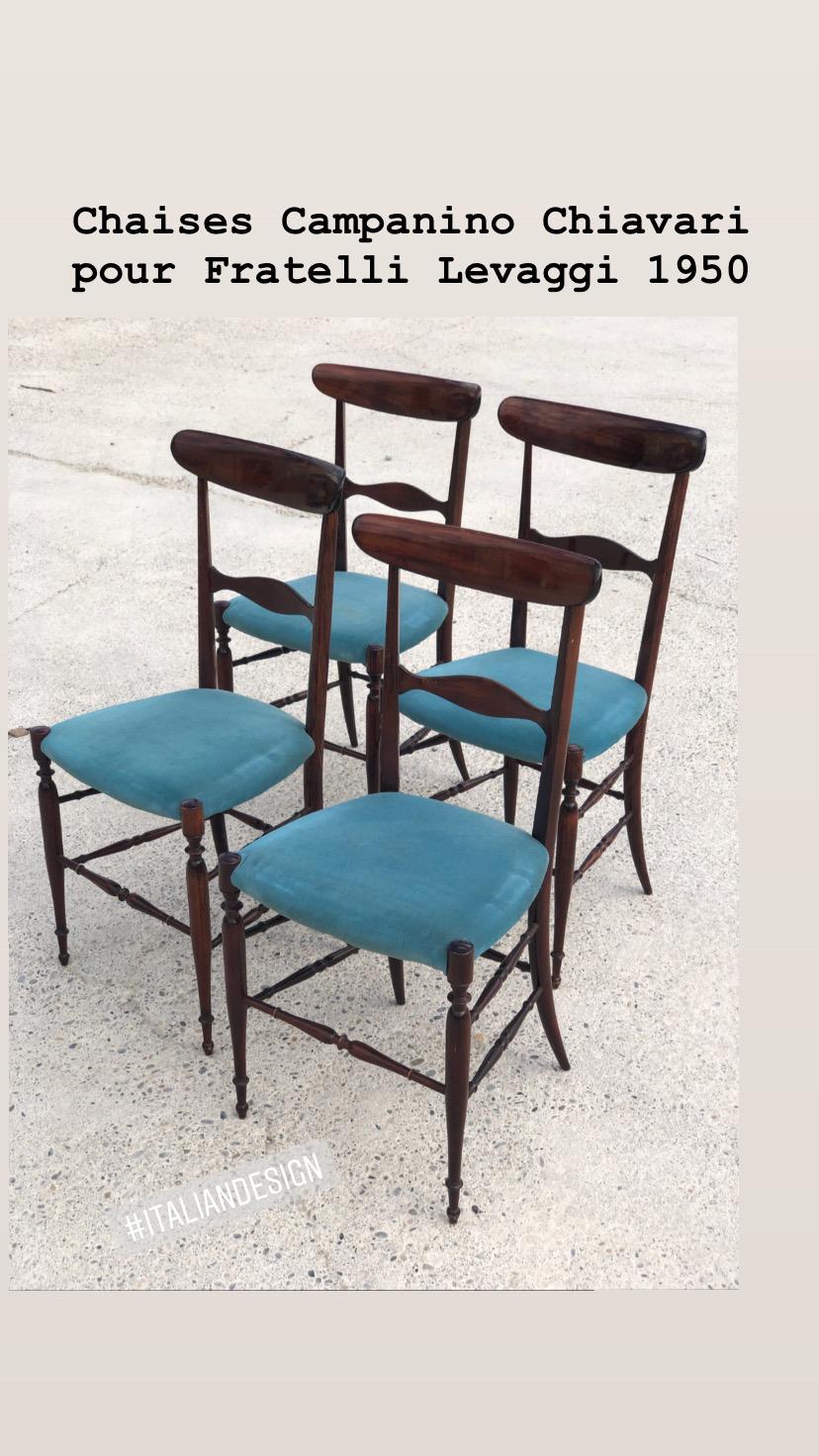 20th Century, 4 Campanino Chiavari Chairs in Walnut for Fratelli Levaggi 1950 In Good Condition For Sale In Saint Rémy de Provence, FR