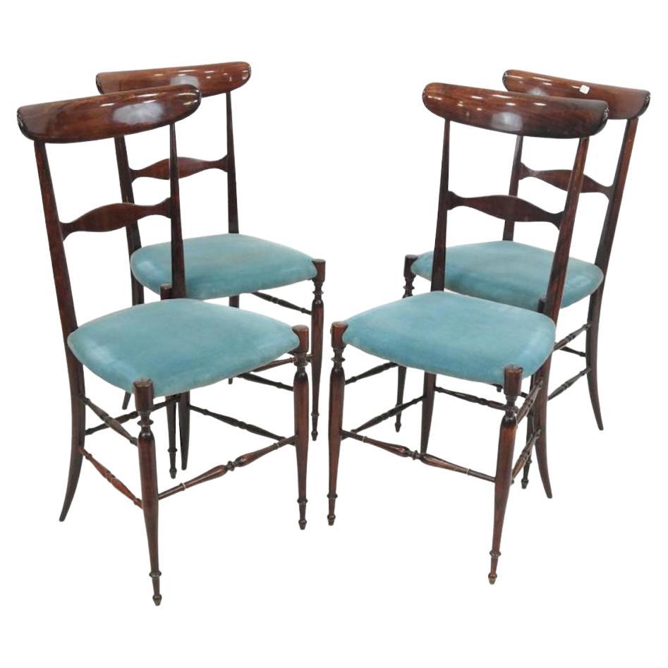 20th Century, 4 Campanino Chiavari Chairs in Walnut for Fratelli Levaggi 1950