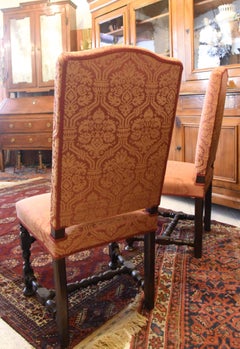 20th Century 4 Rocchetto Italian Armchairs Dark Walnut with Damask Fabric, 1900s