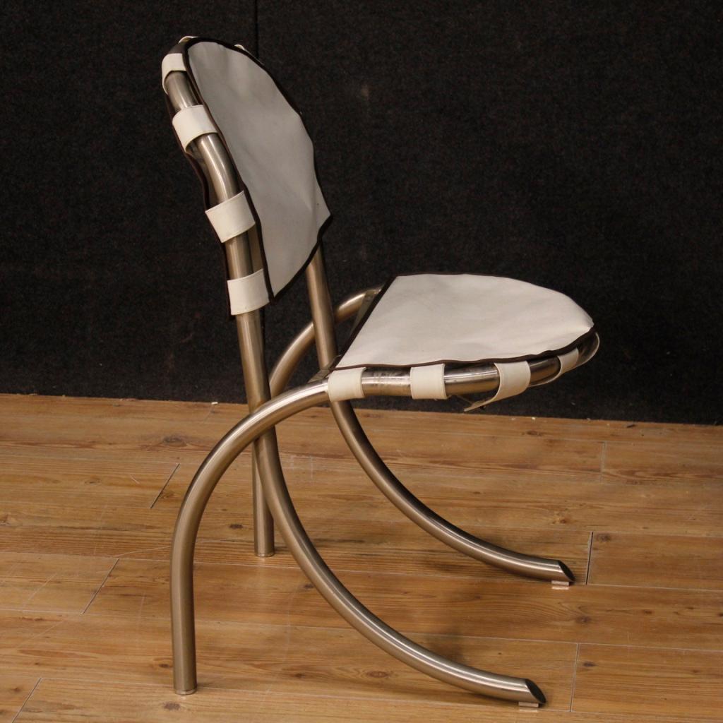 Tetrark Design Bazzani 20th Century 4 Steel And White Fabric 4 Italian Chairs 8