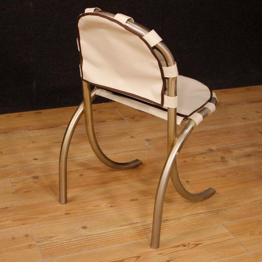 Tetrark Design Bazzani 20th Century 4 Steel And White Fabric 4 Italian Chairs In Fair Condition In Vicoforte, Piedmont