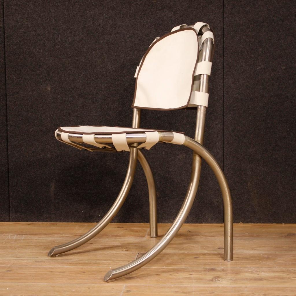 Tetrark Design Bazzani 20th Century 4 Steel And White Fabric 4 Italian Chairs 1